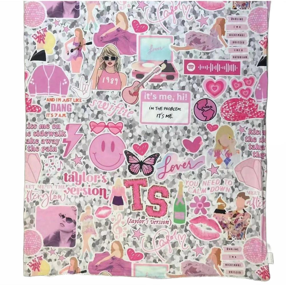 NEW SMALL SHOP girls' eras tour music inspired plush throw blanket in pink
